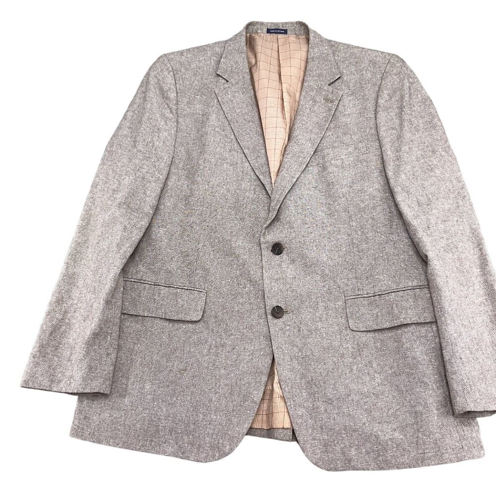 Stafford Blazer Men 44R Brown White Woven Classic Fit Career Linen Cotton Jacket